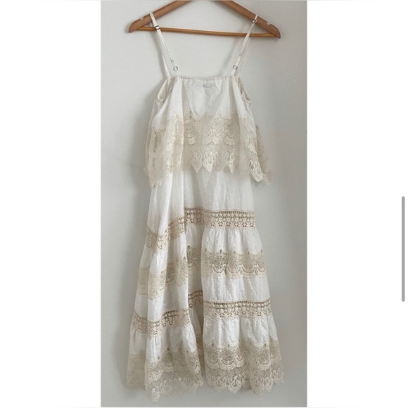 ANTHROPOLOGIE Mes Desmoiselles Crochet boho Lace Midi Dress PISTIL 38 M - Picture 3 of 13